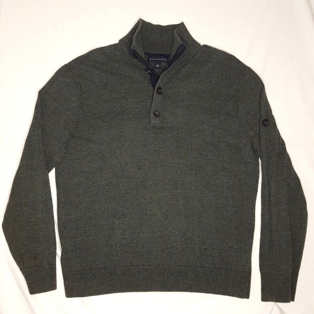 Banana Republic Men's Knit Mock Neck Sweater Linen Blend Size Large Green